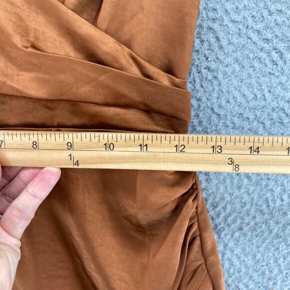 Lulus Dress Women Extra Small Hot Night Out Bronze Satin Surplice Faux Wrap Mini - Picture 8 of 11